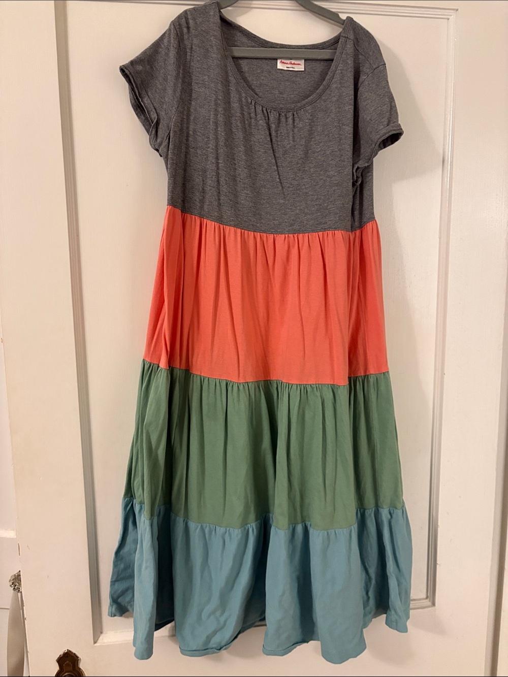 Hanna Andersson Gray, Coral, Sage & Sky Blue Tiered Dress